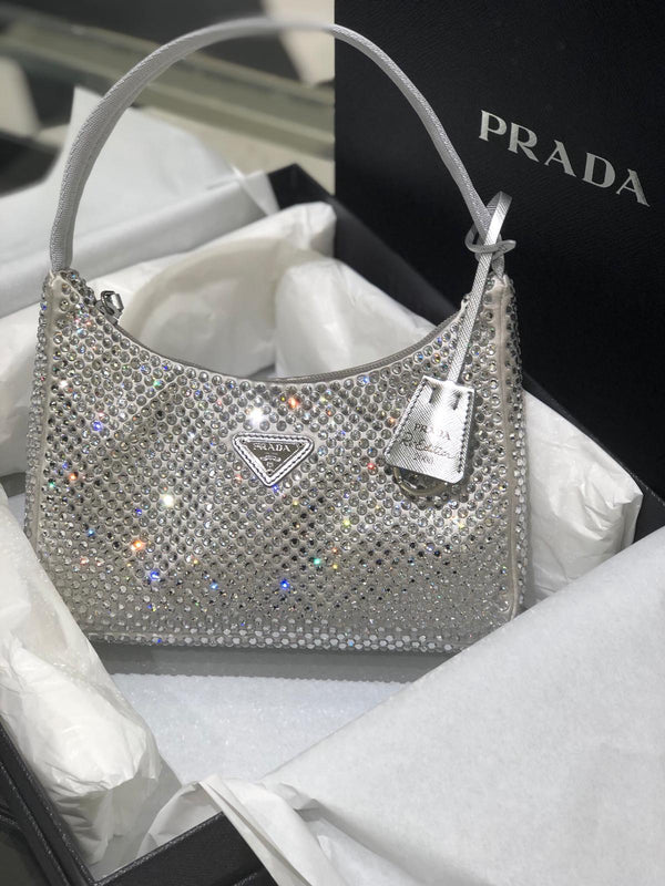 Prada Satin Bag With Crystals (Silver)