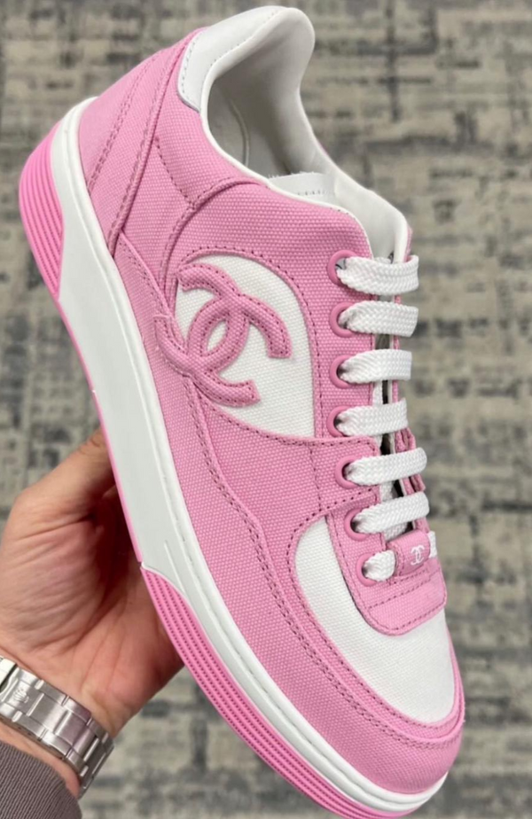 Chanel CC Logo Cotton Sneaker (Pink & White)