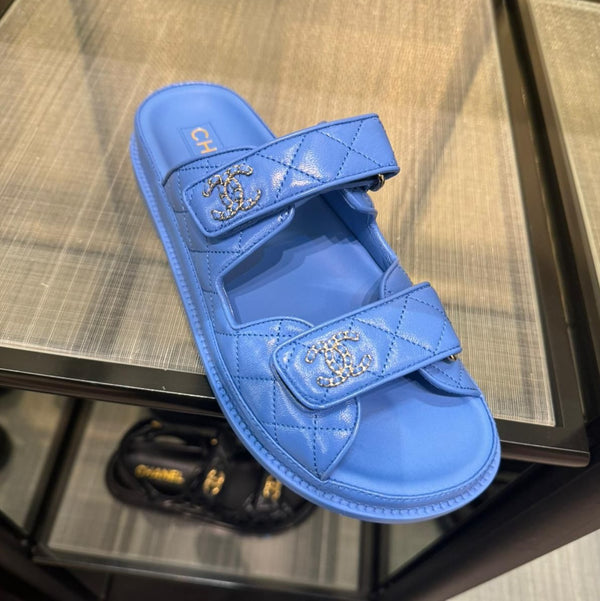 Chanel Leather Backless CC 'Dad' Sandals (Blue)