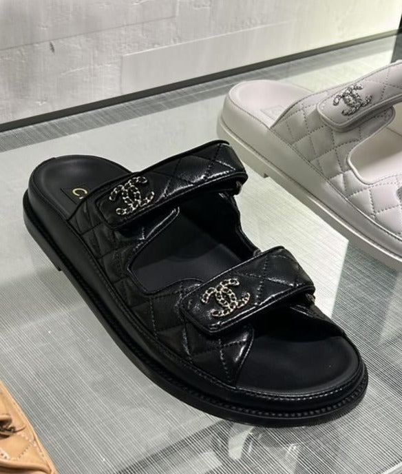 Chanel Leather Backless CC 'Dad' Sandals (Black)