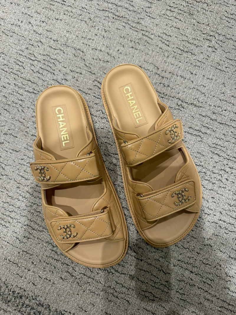 Chanel Leather Backless CC 'Dad' Sandals (Beige)