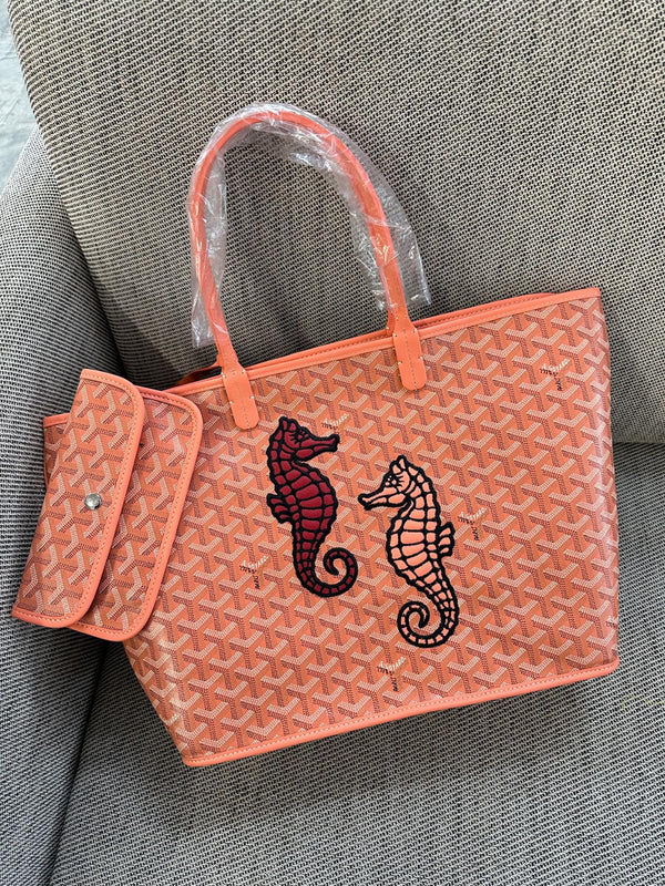 Goyard Anjou PM Seahorse Embroidery Bag (Coral)