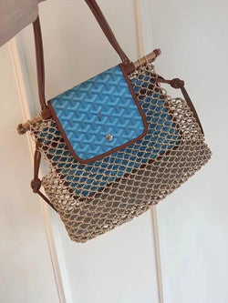 Goyard Aligre Raffia Mesh Tote Bag (Blue)