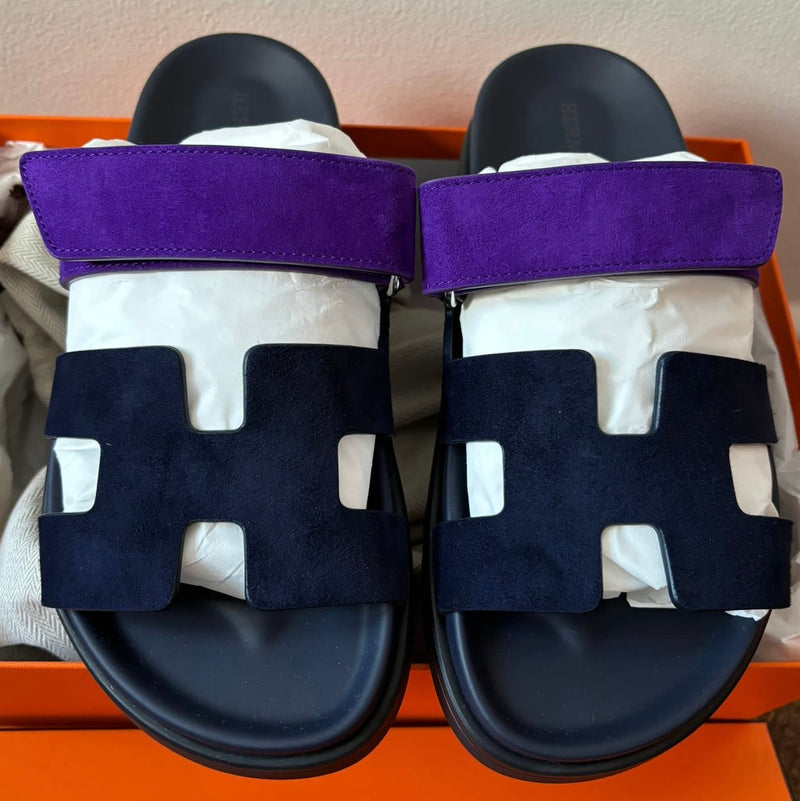 Hermès Chypre Sandals (Marine / Violet Majorette)