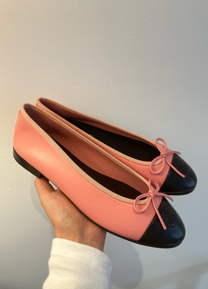 Chanel Lambskin Ballet Flats (Pink/Black)