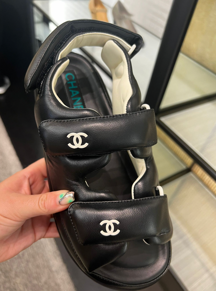 Chanel Lambskin Puffer 'Dad' Sandals (Black)