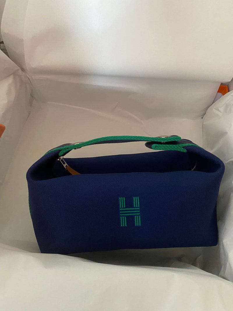 HERMES Bride-A-Brac Blue Canvas Large Case With H Logo And