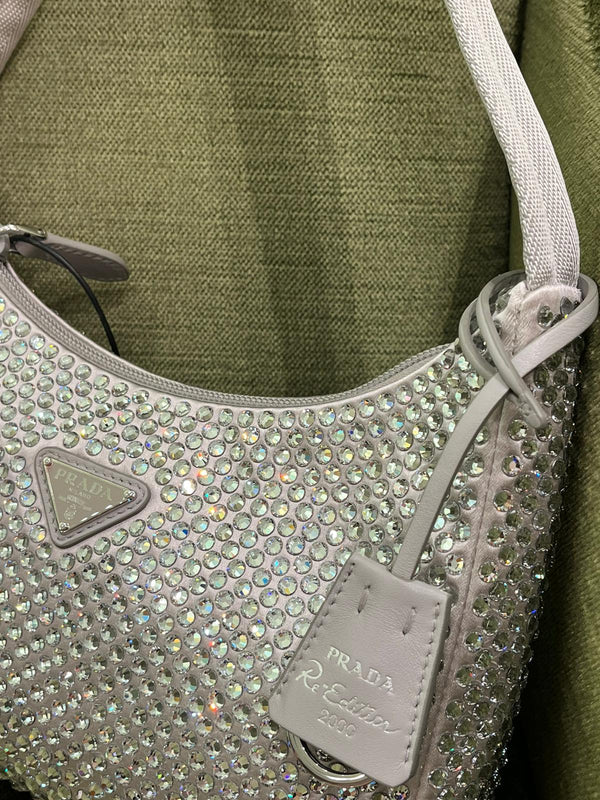 Prada Satin Bag With Crystals (Light Grey)