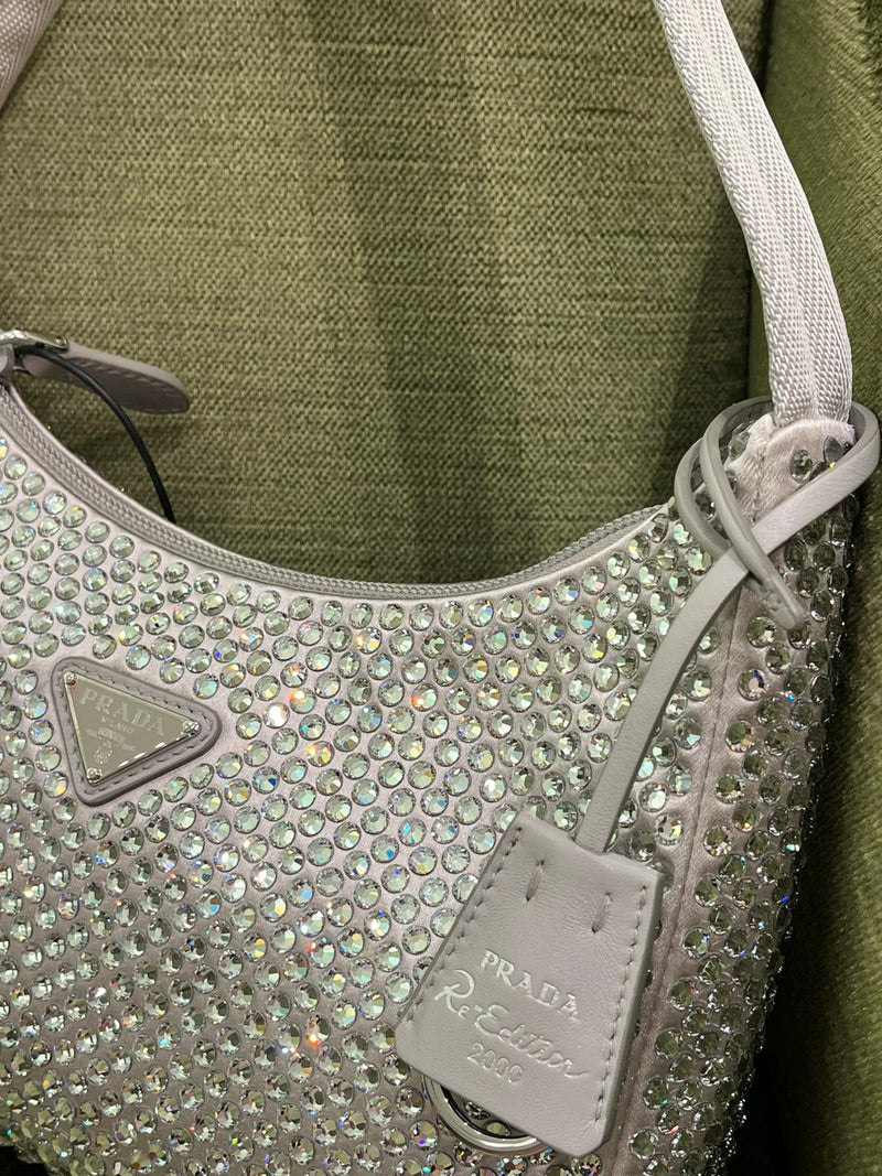 Prada Satin Bag With Crystals (Light Grey)