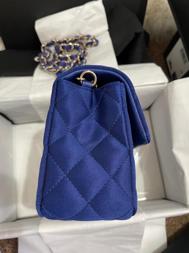 Chanel Mini Rectangular Flap Bag Satin Blue Light Gold Hardware – The  Luxury Shopper