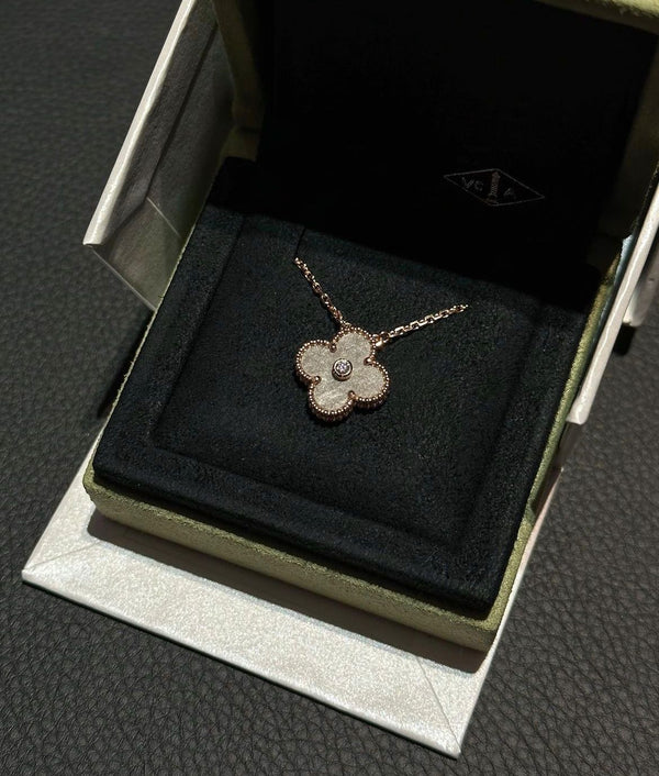 Van Cleef & Arpels Holiday 2023 Alhambra Silver Obsidian Rose Gold Pendant Necklace