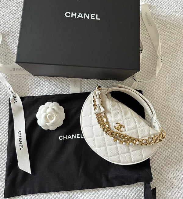 Chanel Grained Shiny Calfskin 'Moon' Pouch (White)