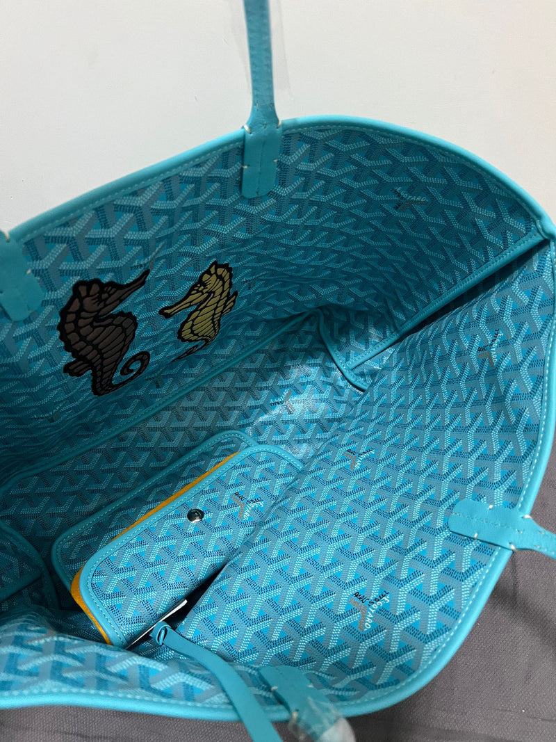 Goyard Anjou PM Seahorse Embroidery Bag (Turquoise)