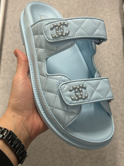 Chanel Leather Backless CC 'Dad' Sandals (Baby Blue)