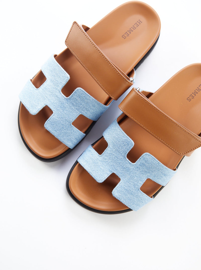 Hermès Chypre Sandals Denim (Bleu Clair / Naturel)
