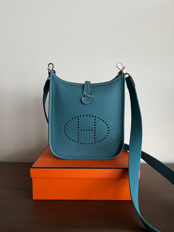 Hermès Mini Evelyne 16 Leather Bag Blue Jean Clemence PHW