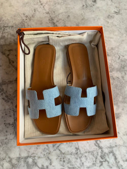 Hermès Oran Sandals Denim