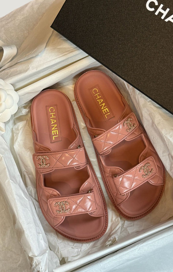 Chanel Leather Backless CC 'Dad' Sandals (Pink)