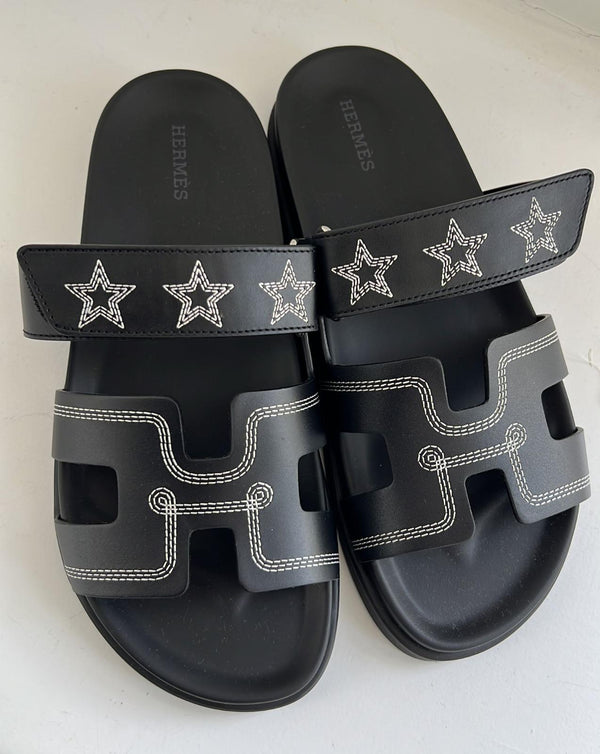 Hermès Chypre Sandals Star Embroidered (Noir)
