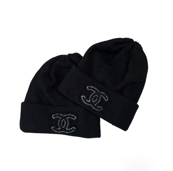 Chanel CC Black Cashmere Wool Beanie Hat