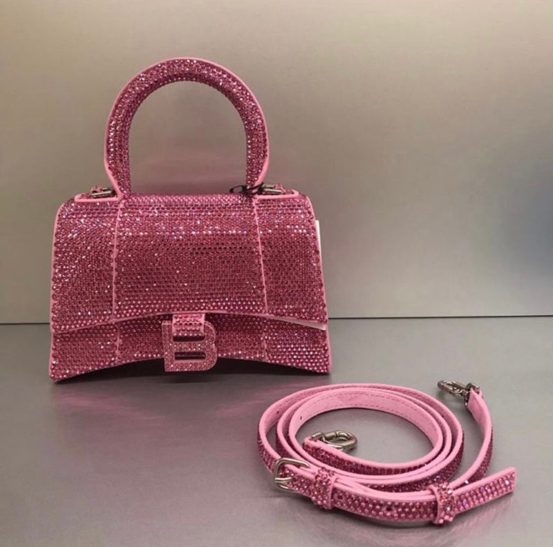 Balenciaga Crystal Rhinestone Embellished XS Hourglass Bag (Pink)