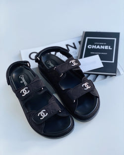Chanel Fabric Crystal CC 'Dad' Sandals (Black)