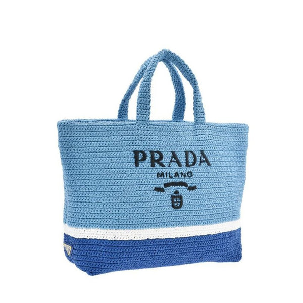 Prada Large Raffia Tote Bag Exclusive (Celeste/Blue)