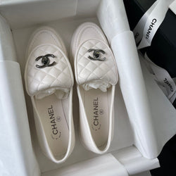 Chanel Quilted Leather Loafers (White)
