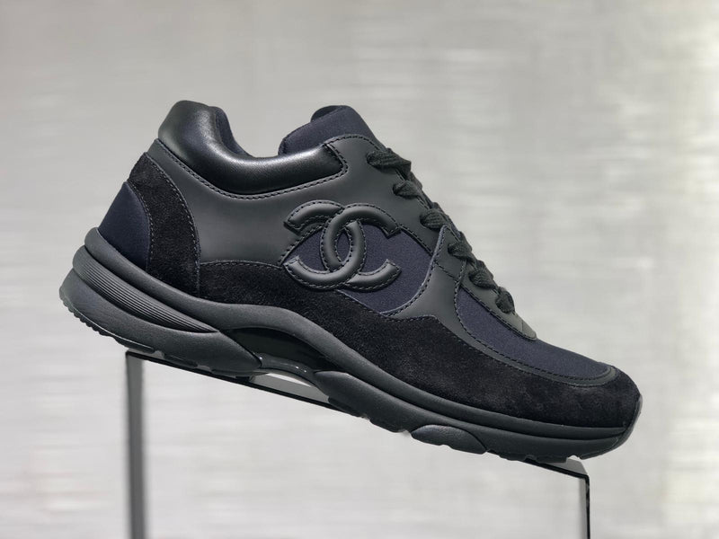 Chanel CC Logo Runner Sneaker Triple Black Leather Suede – The