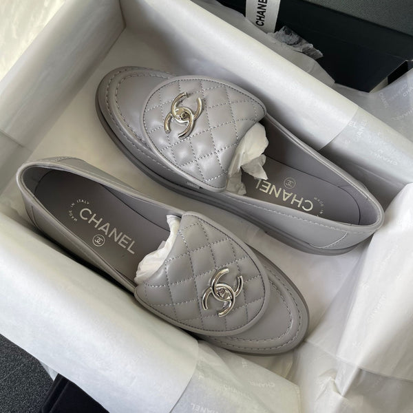 Chanel Quilted Leather Loafers (Grey)