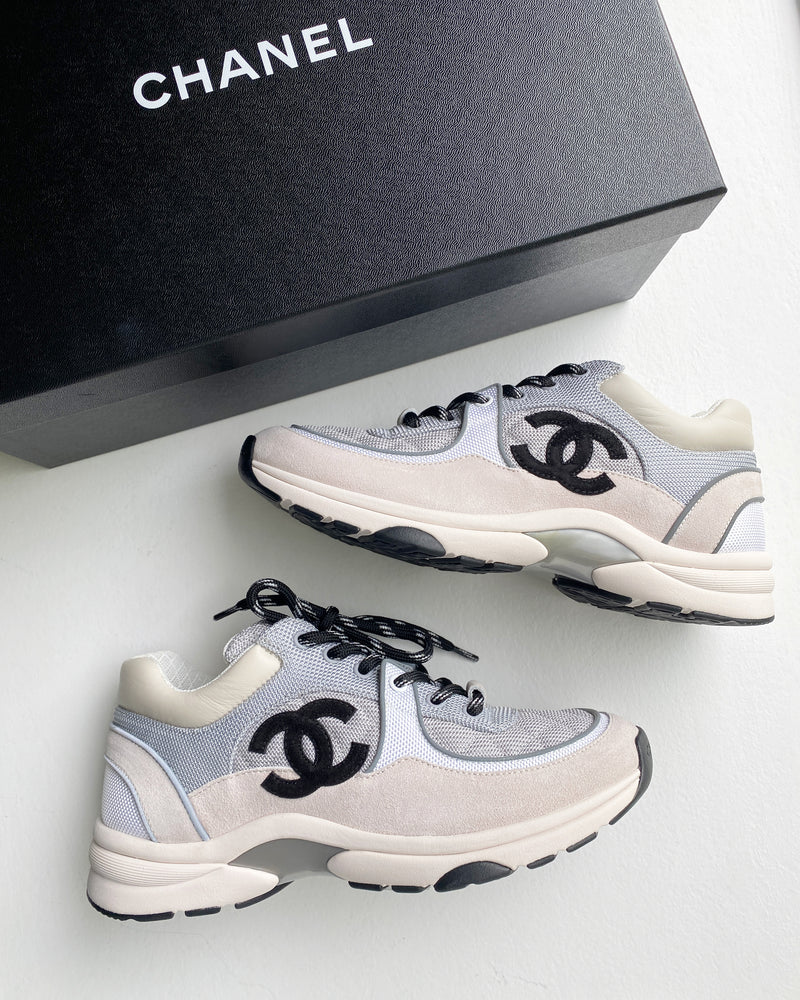 Chanel CC Logo Fabric & Suede Sneaker Grey (Reflective)
