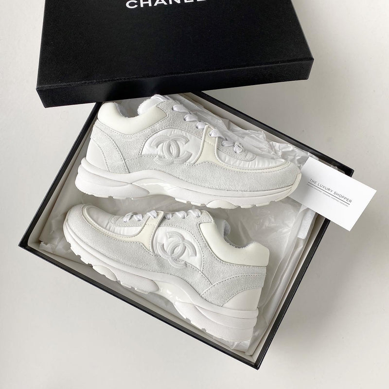 Chanel CC Logo Runner Sneaker Reflective Triple White Leather