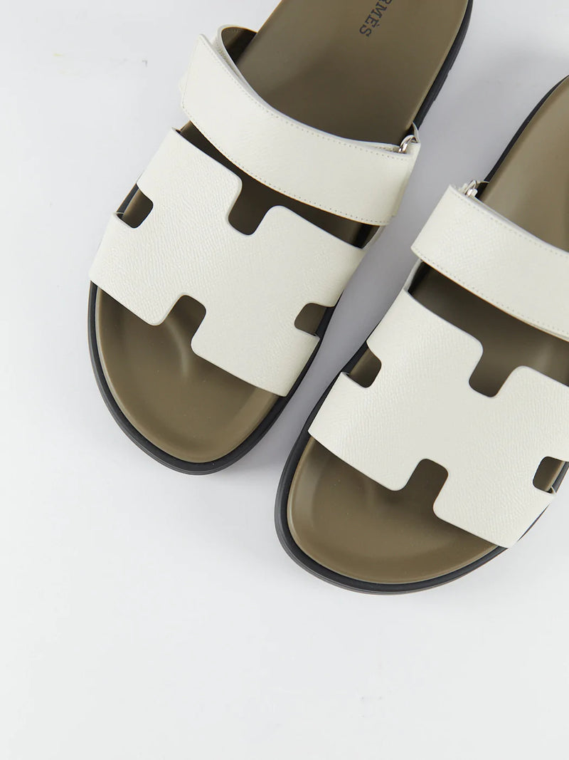 Hermès Chypre Sandals (Beige Glaise & Vert Toundra)