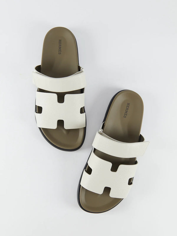 Hermès Chypre Sandals (Beige Glaise & Vert Toundra)