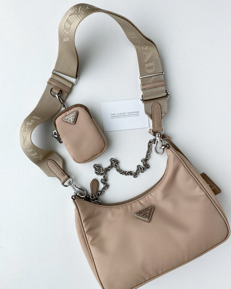 Prada Re-Edition Shoulder Bag Mini Nylon Cameo Beige
