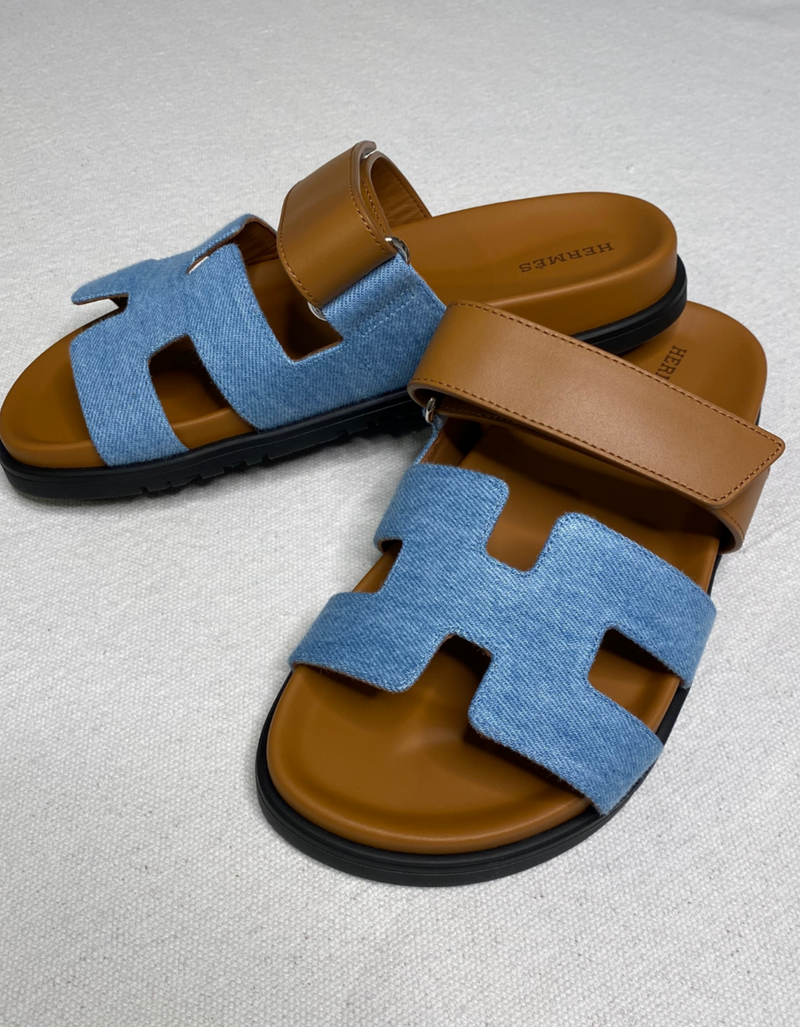 Hermès Chypre Sandals Denim (Bleu Clair / Naturel)