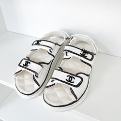 Chanel Printed Calfskin CC 'Dad' Sandals White/Black