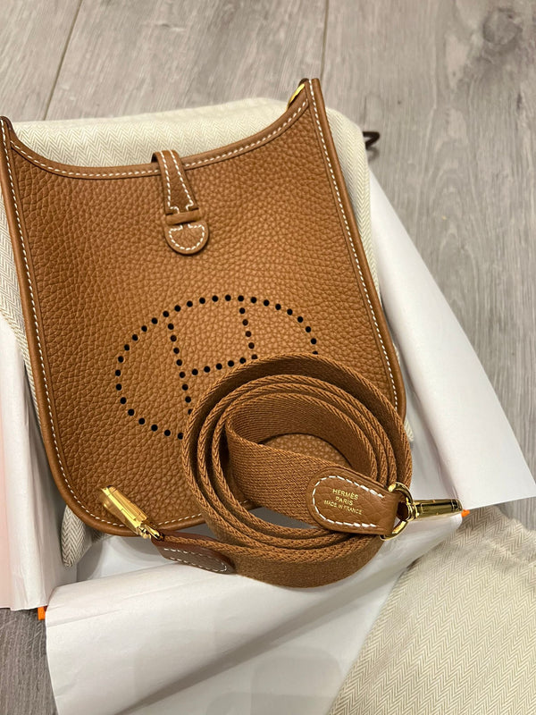 Hermès Mini Evelyne 16 Leather Bag Clemence Gold GHW