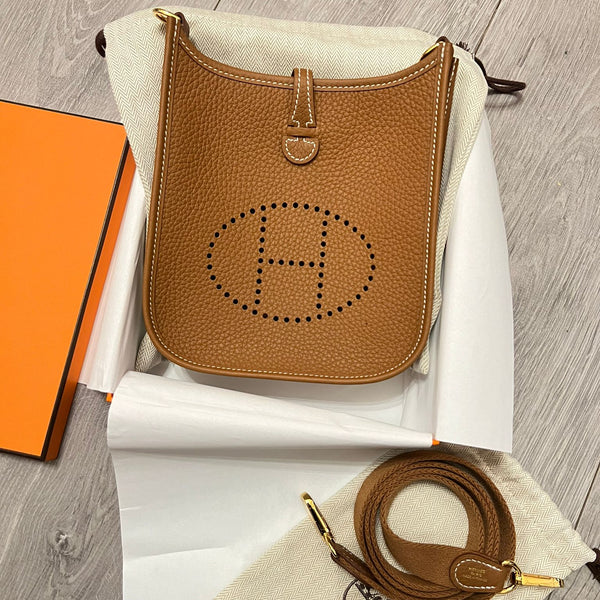Hermès Mini Evelyne 16 Leather Bag Clemence Gold GHW – The Luxury