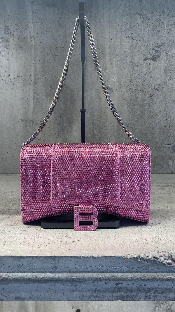 Balenciaga Hourglass Wallet With Chain With Rhinestones (Pink)