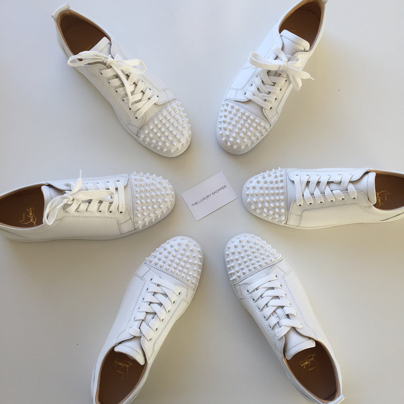 Christian Louboutin Louis Junior Spikes Cap-Toe Full-Grain Leather Sneakers - Men - White Sneakers - EU 43.5
