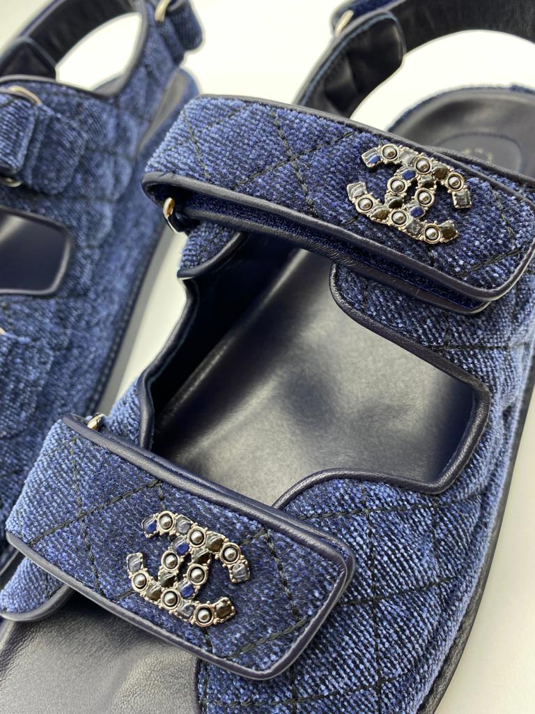 Chanel Velvet CC 'Dad' Sandals Blue