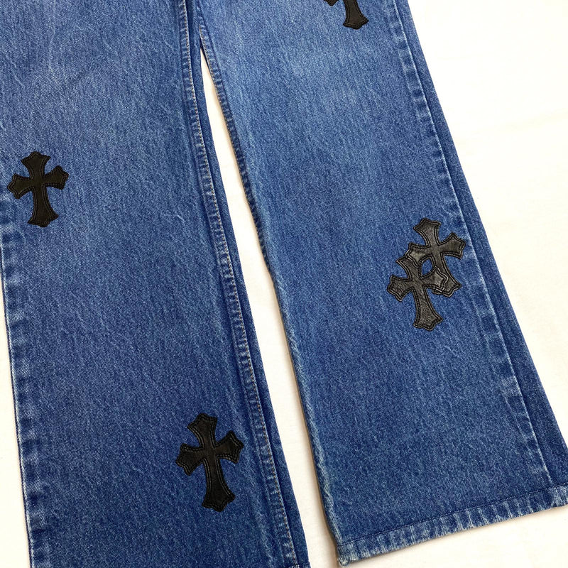 Chrome Hearts Leather Cross Patch Mid Wash Vintage Denim Jeans 31