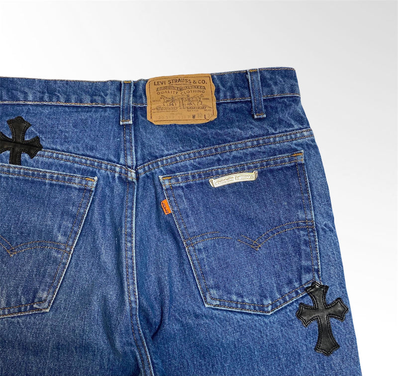 Chrome Hearts Leather Cross Patch Mid Wash Vintage Denim Jeans 31