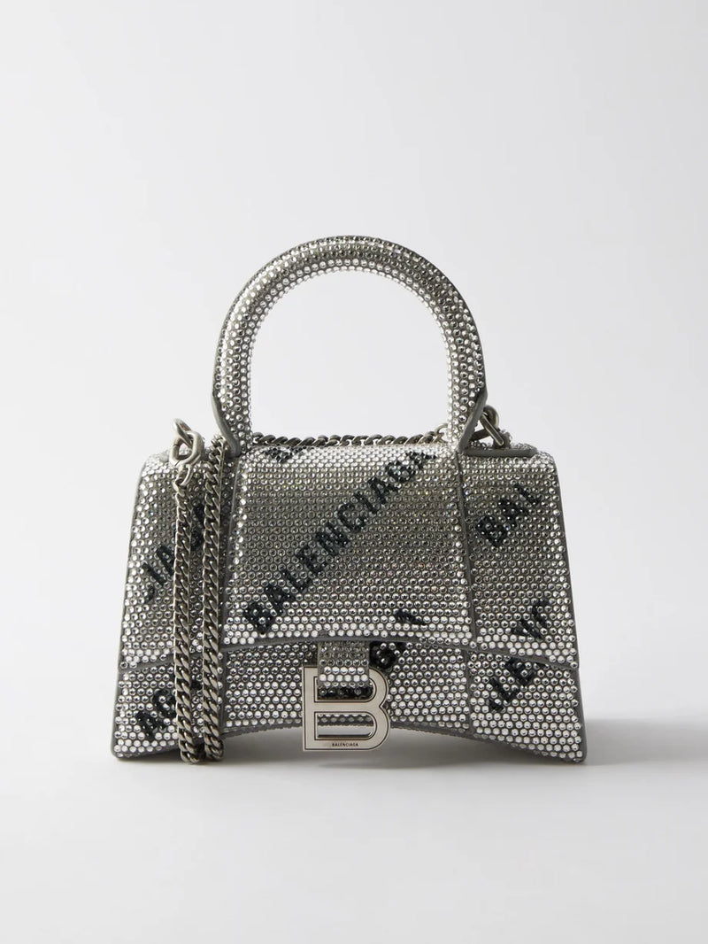 Balenciaga Logo Crystal Rhinestone Embellished XS Hourglass Bag