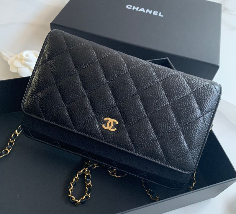 pink chanel wallet on chain black