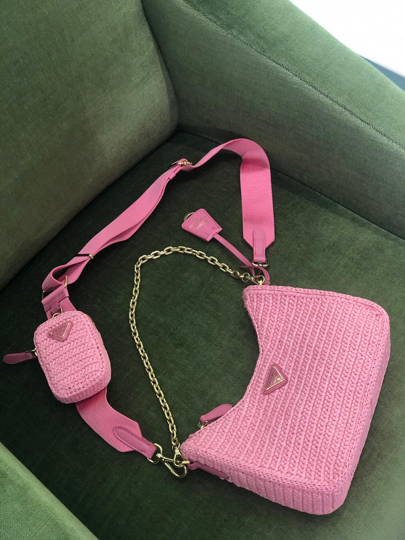 Prada Re-Edition 2005 Raffia Bag (Pink)