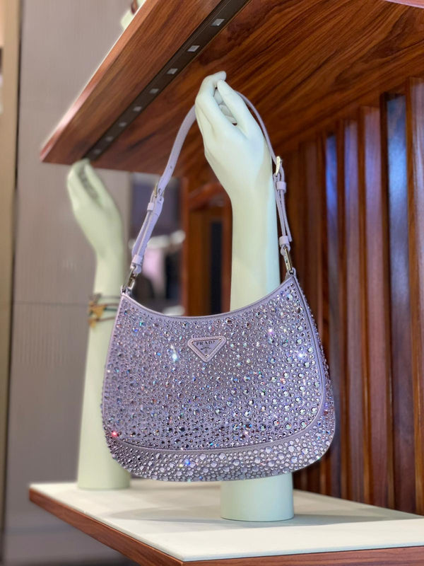 Prada Cleo Satin Bag With Appliqués Crystals (Wisteria/Lilac)