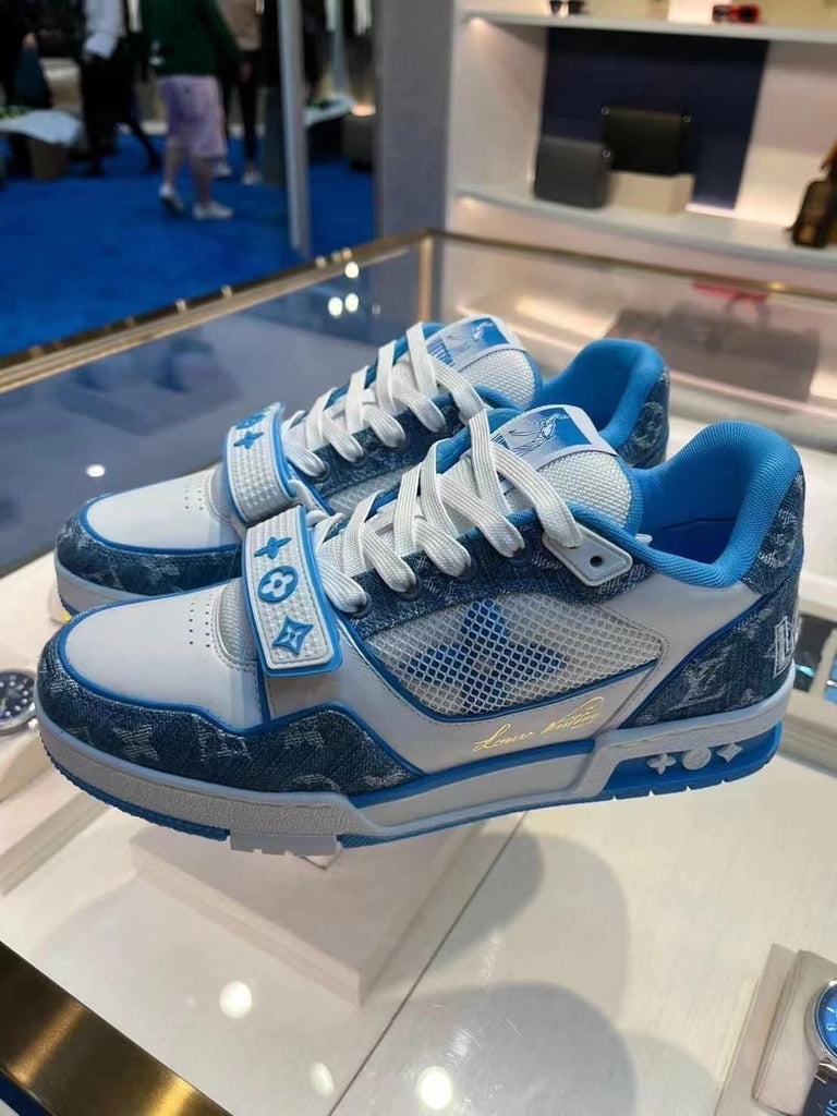 Louis Vuitton Blue LV Trainer Crystals Sneaker