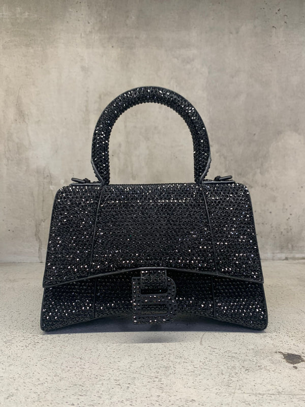 Balenciaga Crystal Rhinestone Embellished XS Hourglass Bag (Black)
